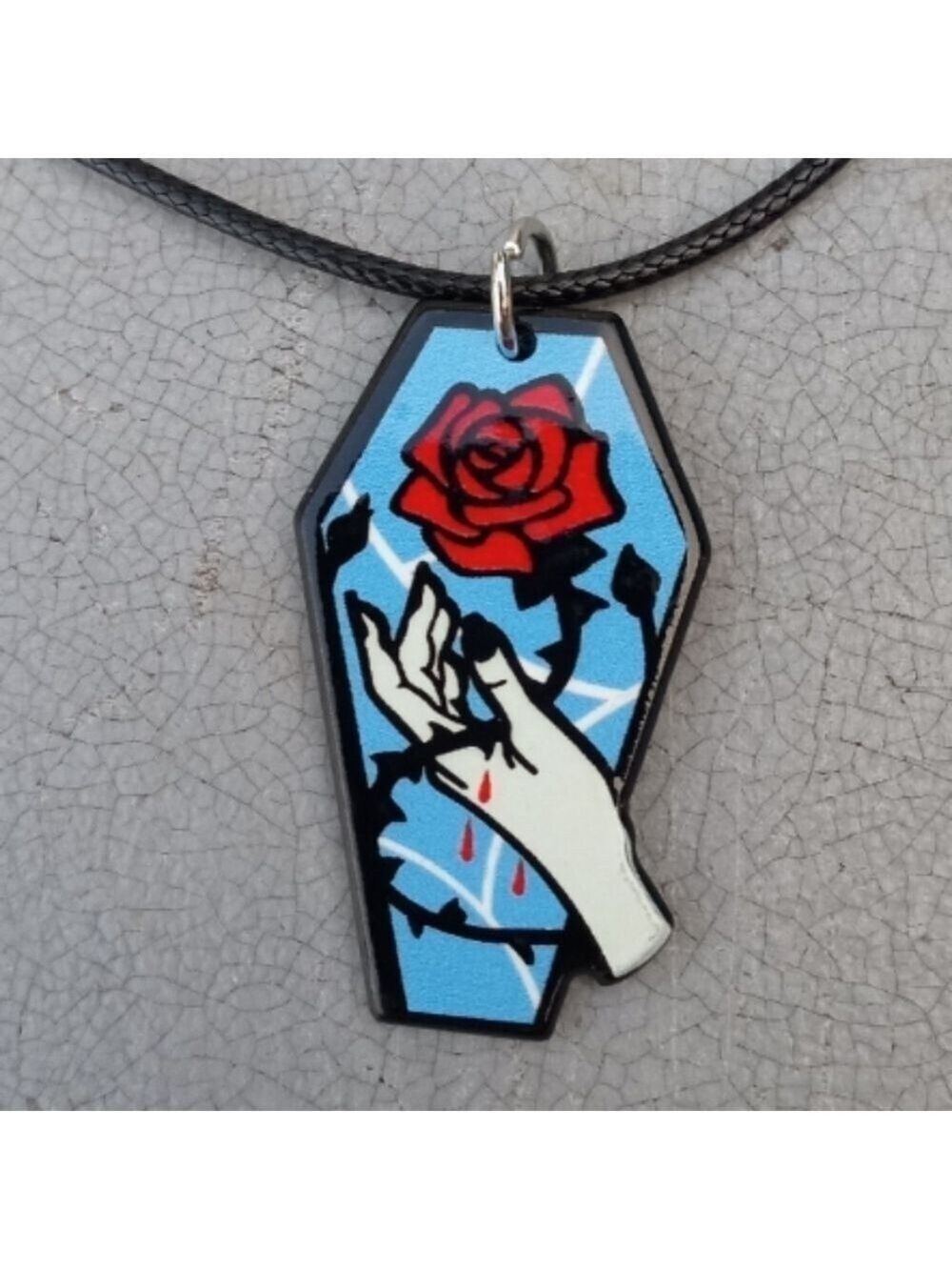 2/$10 Gothic Rose Coffin Shaped Acrylic Charm Necklace NWT